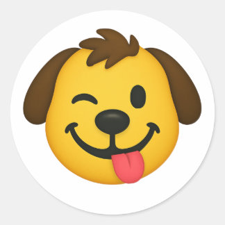 Pegatina Redonda Emoji Perro Divertido – Estilo Kawaii para Amantes