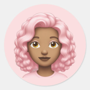 Pegatina Redonda Emoji rosada-curly