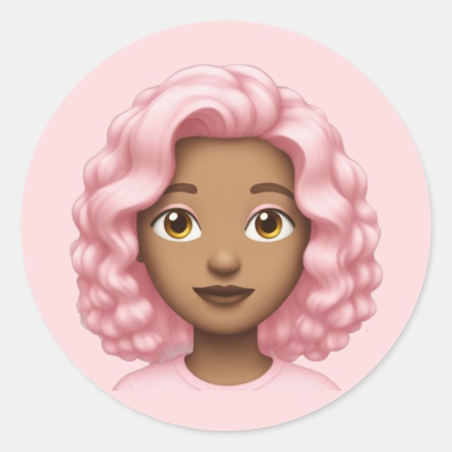 Pegatina Redonda Emoji rosada-curly (Anverso)
