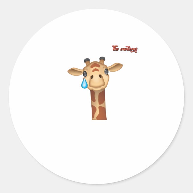 Pegatina Redonda emoji triste llorando cara de jirafa (Anverso)
