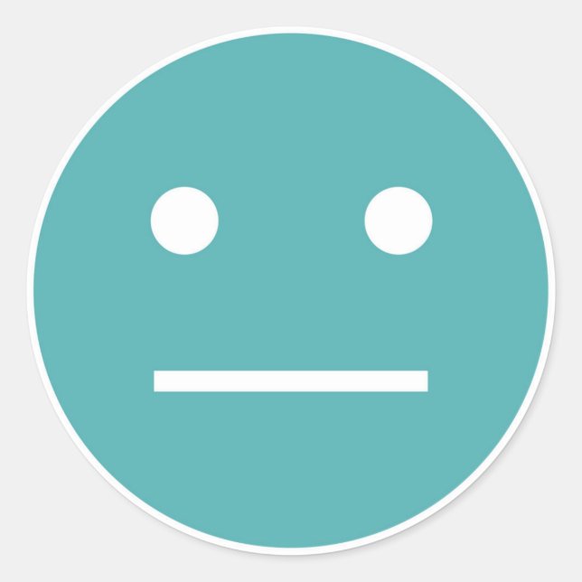 Pegatina Redonda emoji verde azulada de cara en blanco (Anverso)