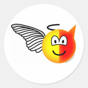 Pegatina Redonda Emoticono de ángel o diablo