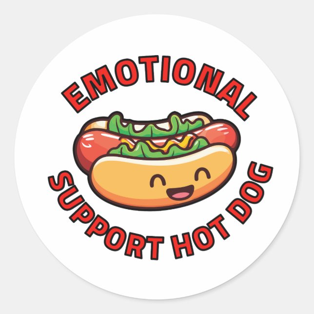 Pegatina Redonda Emotional Support Hot Dog Funny Foodie (Anverso)