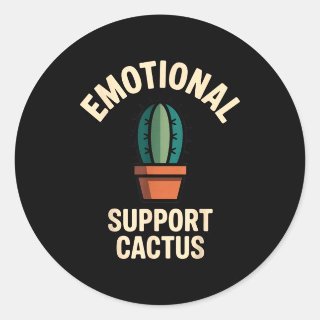 Pegatina Redonda Emotional Suprt Cactus Funny Succulent Humor Outfi (Anverso)