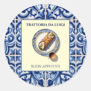 Pegatina Redonda Empaquetado de Favor de Postre Cannoli de Baldosa
