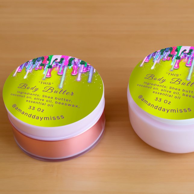 Pegatina Redonda Empaquetado de mantequilla corporal en línea Belle (Body Butter Packaging Online Beauty Green Pink Classic Round Sticker)