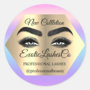 Pegatina Redonda Empaquetado de Purpurinas con logotipo Eyelash par