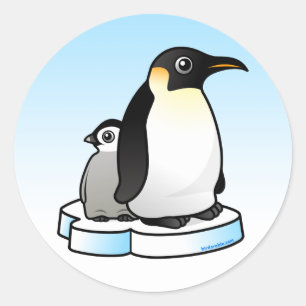 Pegatina Redonda Emperador Pingüino con Chick