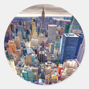 Pegatina Redonda Empire State Building y Midtown Manhattan