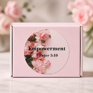 Pegatina Redonda Empoderamiento 1 Pedro 5:10 Verso Elegantes Rosas