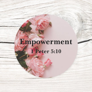 Pegatina Redonda Empoderamiento 1 Peter 5:10 Rosas rosa Verse Elega