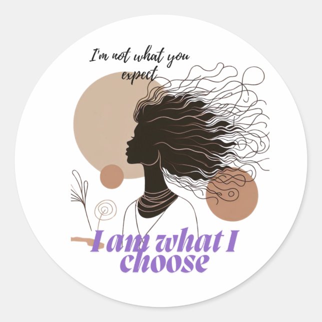 Pegatina Redonda Empowered Woman Boho Art – I Am What I Choose (Anverso)