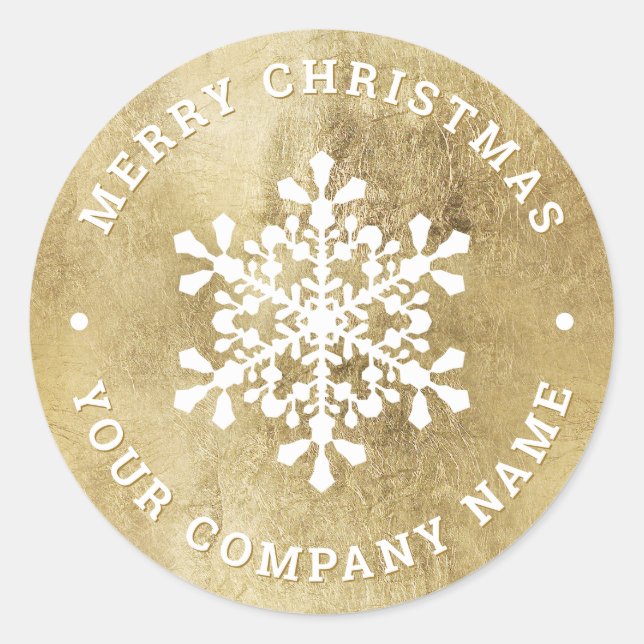 Pegatina Redonda Empresa de Navidades de oro de imitación de Snowfl (Anverso)