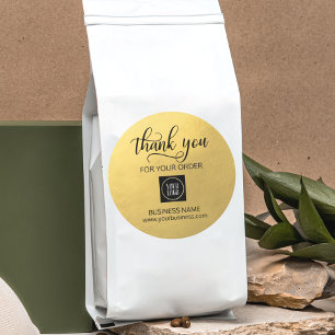 Pegatina Redonda Empresa de negocios Gracias Gold Black   Añadir LO