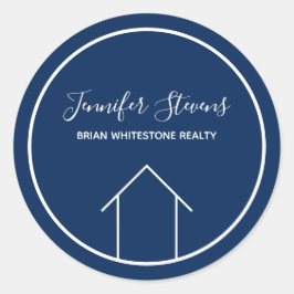 Pegatina Redonda Empresa inmobiliaria Personalizado Navy Blue Marke