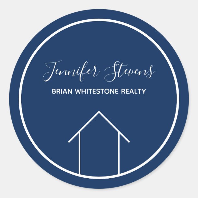 Pegatina Redonda Empresa inmobiliaria Personalizado Navy Blue Marke (Anverso)