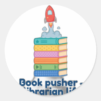 Pegatina Redonda Empujador de Libros — Vida de Bibliotecario