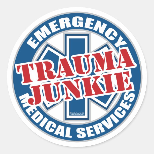 Pegatina Redonda EMS Trauma Junkie (Anverso)