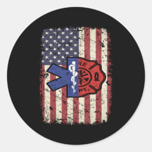 Pegatina Redonda Emt Firefighter Bandera Estadounidense Patriot Par