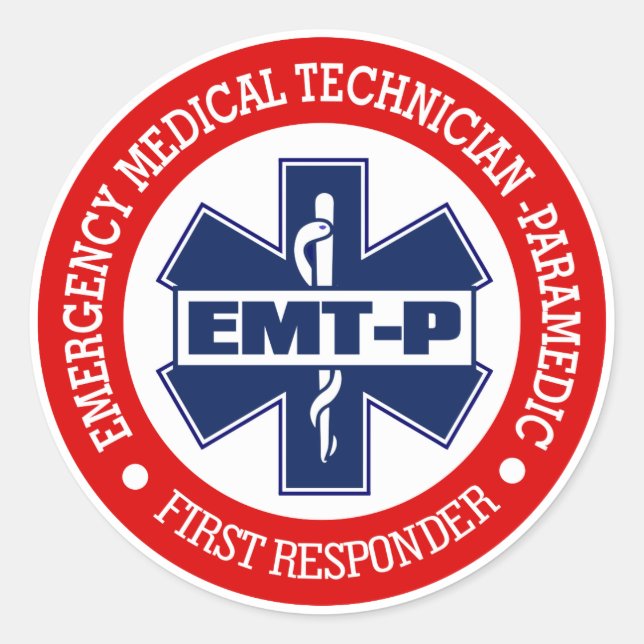 Pegatina Redonda EMT-P (Tecnología médica de emergencia). -Paramédi (Anverso)