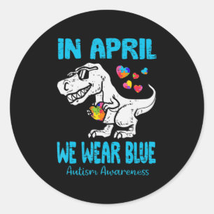 Pegatina Redonda En Abril Usamos Awaren El Autismo De Los Dinosauri