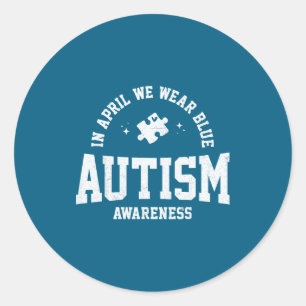 Pegatina Redonda En abril usamos azul conciencia del autismo rompec