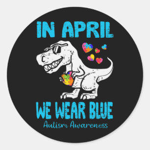 Pegatina Redonda En Abril Usamos Blue T Rex Dino By