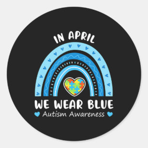 Pegatina Redonda En Abril Usamos El Autismo Arcoiris Azul Concienci