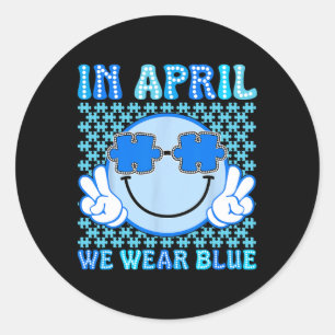Pegatina Redonda En Abril Usamos El Autismo Azul Awareness Puzzle S