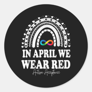 Pegatina Redonda En Abril Usamos El Rojo En Vez Del Autismo Que Ace