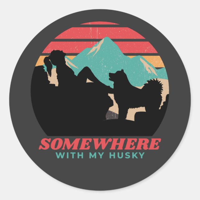 Pegatina Redonda En algún lugar con mi regalo de mujeres siberianas (Anverso)