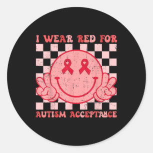 Pegatina Redonda En Cambio, Me Pongo Rojo Por Autismo-Aceptación Gr