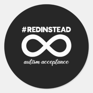 Pegatina Redonda En Cambio, Usa Rojo - Aceptación Del Autismo - Aut