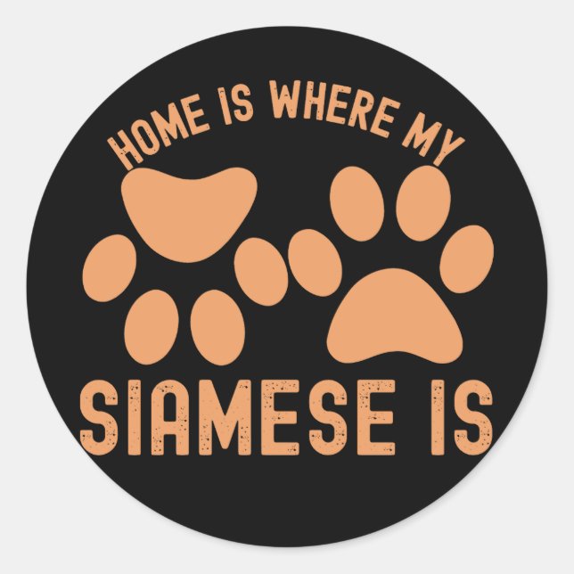 Pegatina Redonda En Casa Es Donde Mi Siamés Está (Anverso)