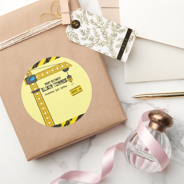 Pegatina Redonda En construcción Tower Cranes Baby Shower (Regalar)