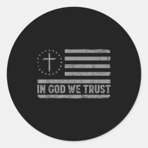 Pegatina Redonda En Dios Confiamos Cruz de Jesús Bandera de Estados