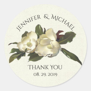 Pegatina Redonda En el amor - Vintage Magnolia Flower Custom Weddin