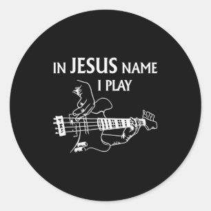 Pegatina Redonda En el nombre de Jesús toco guitarra B guitarrista