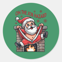 Pegatina Redonda En el trabajo, el Papá Noel se incendia