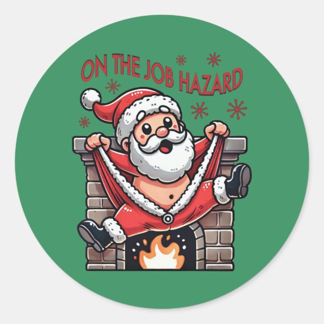Pegatina Redonda En el trabajo, el Papá Noel se incendia (Anverso)