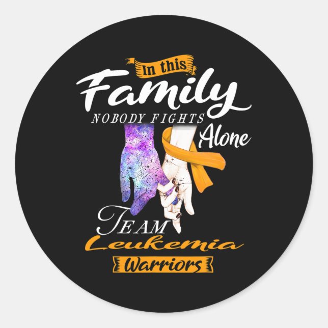 Pegatina Redonda En Esta Familia Nadie Lucha Solo Por La Leucemia D (Anverso)