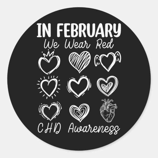 Pegatina Redonda En Febrero Usamos efec Congénita Del Corazón De Ch (Anverso)