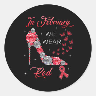 Pegatina Redonda En Febrero, Usamos Mariposas Rojas Enfermedad Card