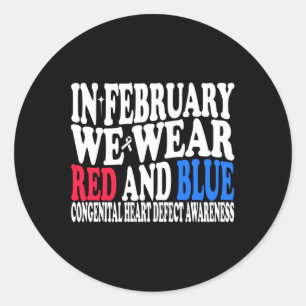 Pegatina Redonda En Febrero Usamos Red & Conciencia Azul Del Ni