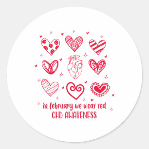 Pegatina Redonda En Febrero Usamos Red Chd Awareness Heart Diseas