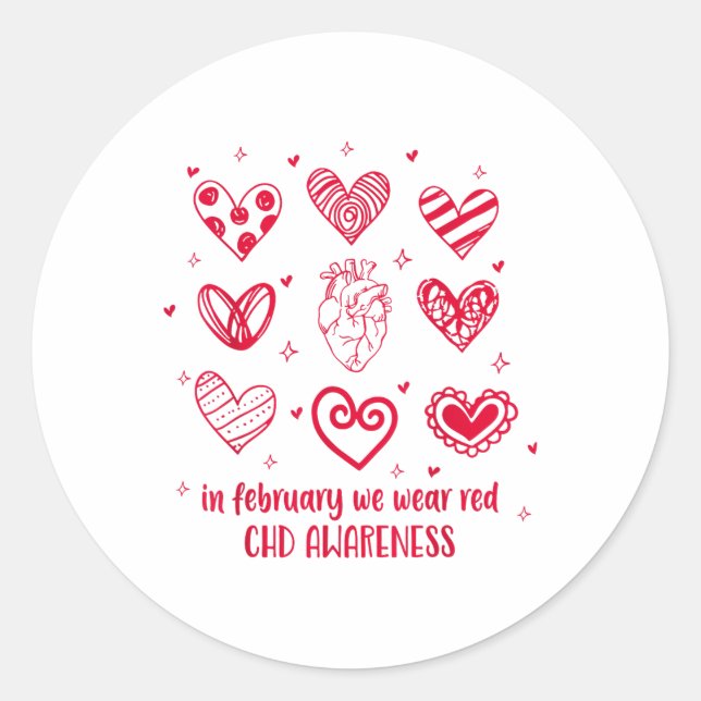 Pegatina Redonda En Febrero Usamos Red Chd Awareness Heart Diseas (Anverso)