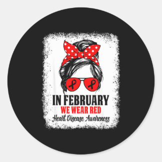 Pegatina Redonda En febrero usamos rojo Conciencia de la enfermedad