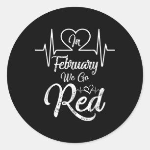 Pegatina Redonda En Febrero Usamos Rojo Para La Enfermedad Cardíaca