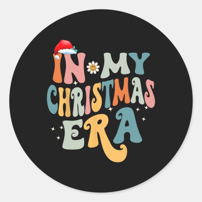 Pegatina Redonda En la era de mis Navidades Groovy coincidiendo con (Anverso)