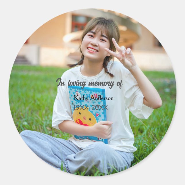 Pegatina Redonda En la memoria amorosa de add name memorial keepsak (Anverso)